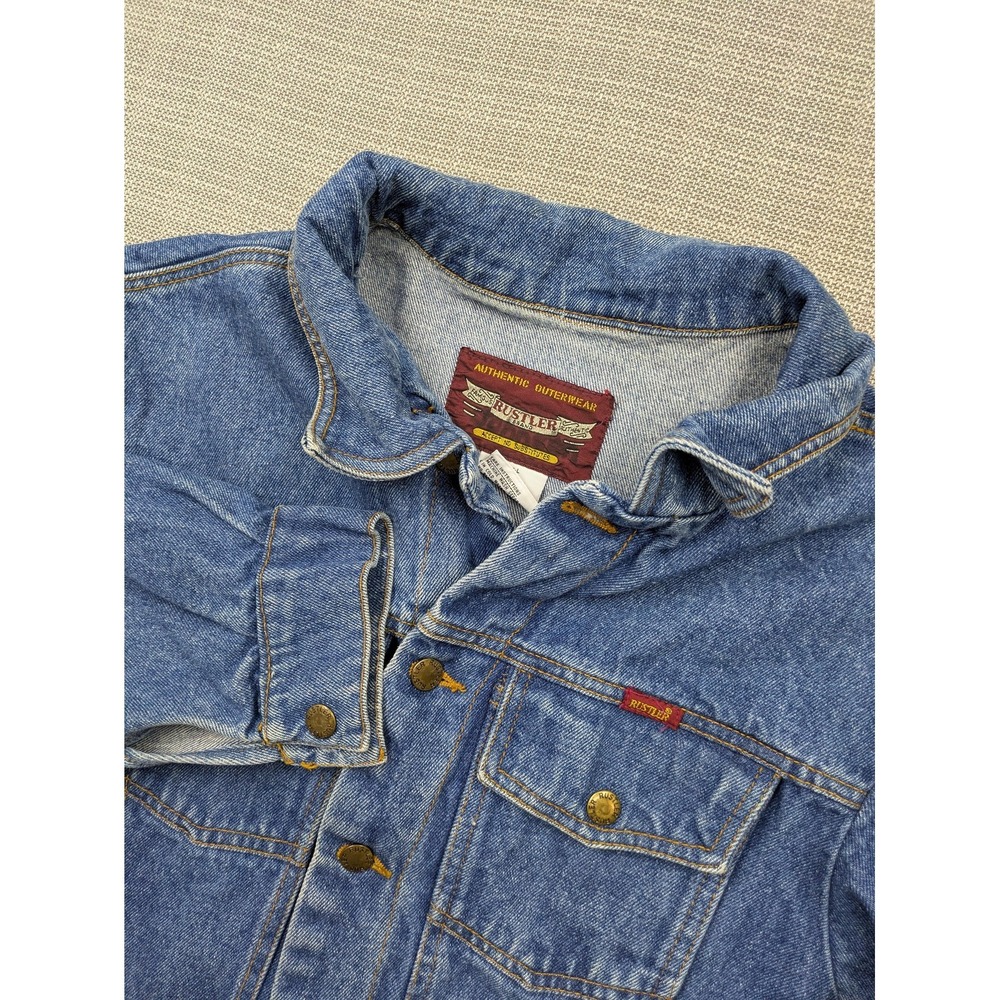 Rustler Denim Jacket Mens Large Blue Trucker Button Front Western Vintage USA